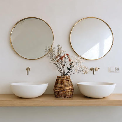 Gold Wall Mirror 28 inch, 2 Pack Round Mirro, Brushed Metal Frame | High Definition Mirror, Rust-resistant, Easy Installation, Circular Mirrors for Living room Bedroom, Entrance, Restroom