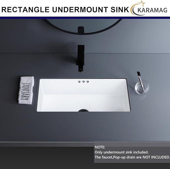 22 Inch Undermount Bathroom Sink Rectangle Undermount Sink White Ceramic Under Counter Bathroom Sinks with Overflow (21.8"x14.0")