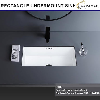 22 Inch Undermount Bathroom Sink Rectangle Undermount Sink White Ceramic Under Counter Bathroom Sinks with Overflow (21.8"x14.0")