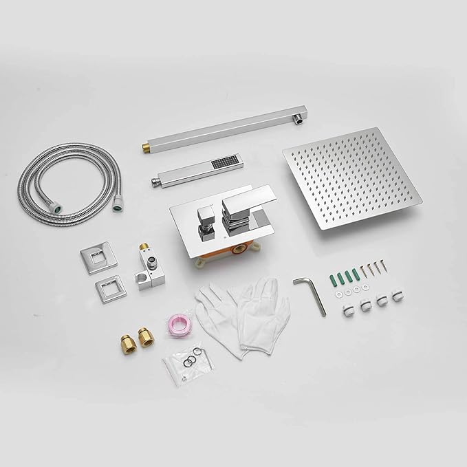 Homevacious 10 Inches Bathroom Luxury Rain Mixer Shower Combo Set Wall Mounted Rainfall Shower Head System Polished Chrome Shower Faucet Rough-in Valve Body and Trim Included