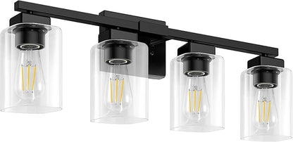 BesLowe 27" 4-Light Bathroom Light Fixture, Modern Black Bathroom Vanity Light, Bathroom Lighting Fixtures Over Mirror, Matte Black Wall Lamp, Wall Lights for Living Room Bedroom Hallway