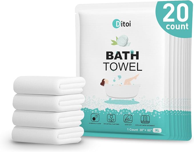 Disposable Bath Towels XXL,Thick Beach Towels for Travel 30"X60" | Extra Large Camping Towels for Hotel,Quick Dry Absorbent Shower Tissue for Body Gym Beach Swimming Spa (20 Count) Travel Pack
