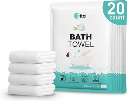 Disposable Bath Towels XXL,Thick Beach Towels for Travel 30"X60" | Extra Large Camping Towels for Hotel,Quick Dry Absorbent Shower Tissue for Body Gym Beach Swimming Spa (20 Count) Travel Pack