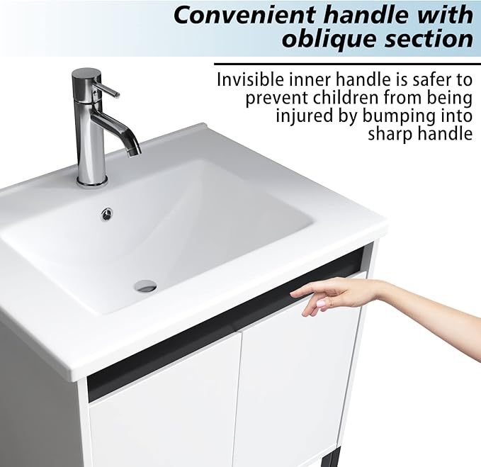 wonline 24” Bathroom Vanity with Ceramic Sink, Bathroom MDF Cabinet with White Wash Basin and Modern Design Chrome Faucet for Small Space