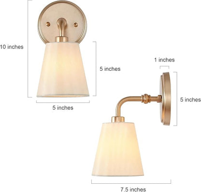 Gold Wall Sconce, Modern 1-Light Sconces Wall Lighting with Fabric Shade for Bathroom, Bedroom, Kitchen and Living Room