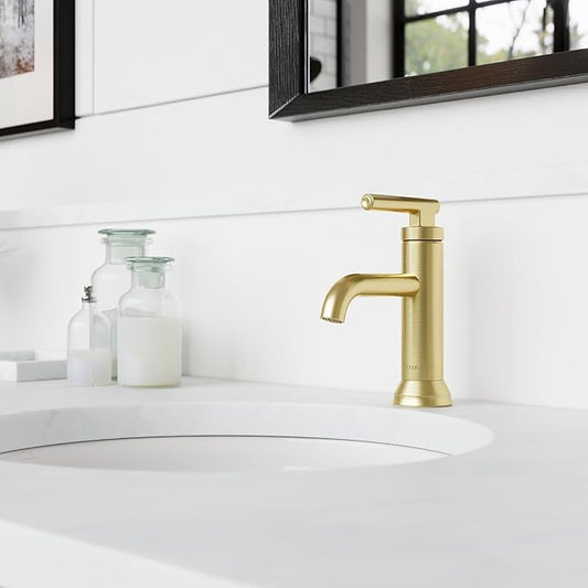 Pfister Capistrano Bathroom Sink Faucet, Single Control, 1-Handle, Single Hole, NSF Certified, Brushed Gold Finish, LF042CSOBG