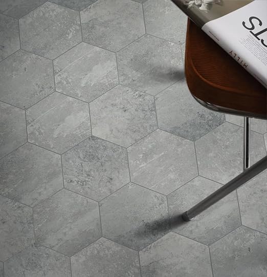 W&S 1-Sheet Light Gray Hexagon Peel and Stick Floor Tile, Faux Stone Peel and Stick Backaplash Tile for Wall, Self Adhesive Flooring DIY for Bathroom, Kitchen, Living Room, RV