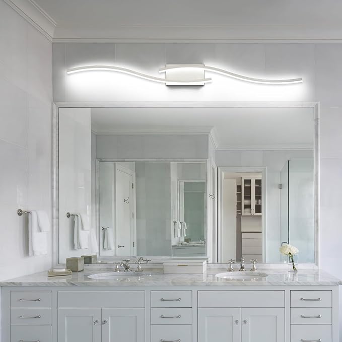 PRESDE 48 Inch LED Bathroom Vanity Light Bar, Modern Brushed Nickel Wall Lighting Fixture Over Mirror Dimmable
