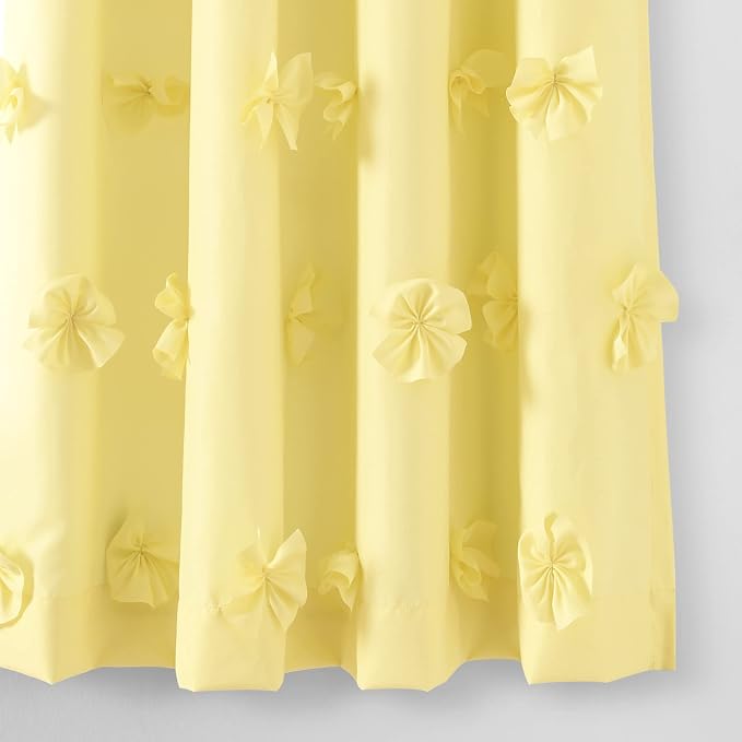 Lush Decor Riley Light Filtering Window Curtain Panel, Single 54" W x 63" L, Yellow - Cute Yellow Curtains for Bedroom - Bow Decor - Coquette Curtains for Windows