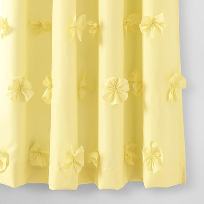Lush Decor Riley Light Filtering Window Curtain Panel, Single 54" W x 63" L, Yellow - Cute Yellow Curtains for Bedroom - Bow Decor - Coquette Curtains for Windows