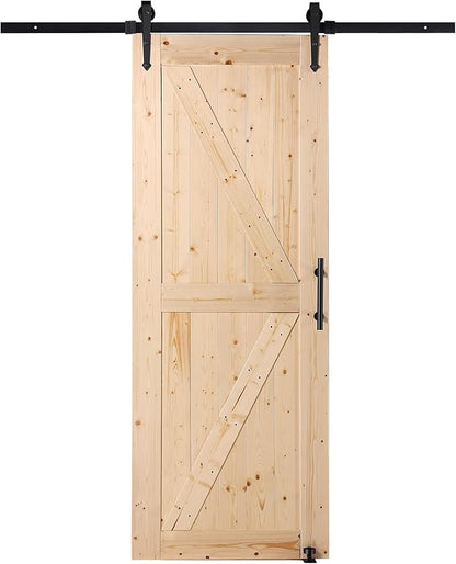VEVOR 30in x 84in Sliding Barn Door with 5ft Barn Door Hardware Kit Included & Handle, Water-Proof Solid Wood, Easy Assembly, for Interior Rooms & Storage Closet, K-Frame, DIY, Stainable, Natural