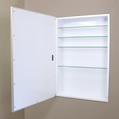 Fox Hollow Furnishings 20x30 Parker Metro Metal Framed Rectangle Recessed Bathroom Medicine Cabinet, Floating Mirror, 14x24 in-Wall Opening, Adjustable Glass Shelves, Magnet Close, Brushed Nickel