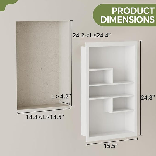 14x24 Medicine Cabinet Recessed Stainless Steel, with 5 Compartments Medicine Cabinet Organizer, Stainless Steel Wall Niche, Bathroom Wall Cabinet, Recessed Bathroom Cabinet, White