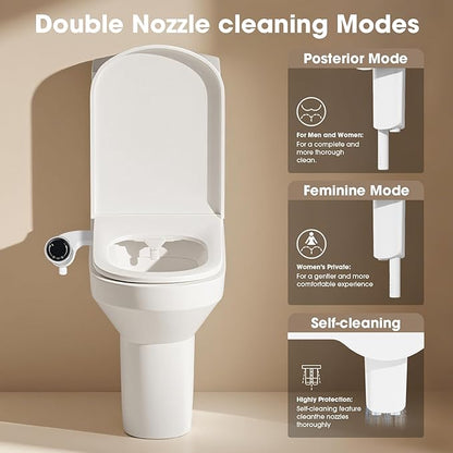 Bidet Attachment for Toilet Seat,Non-Electric Self-Cleaning Dual Retractable Nozzles,Easy to Install,Adjustable Water Pressure for Rear and Feminine Wash