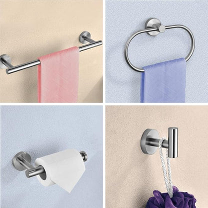 7-Piece Bathroom Accessory Set self-Adhesive Brushed Black Bathroom Hardware, Bath Towel Bar Set, Towel Racks for Bathroom, Wall Mounted Silver