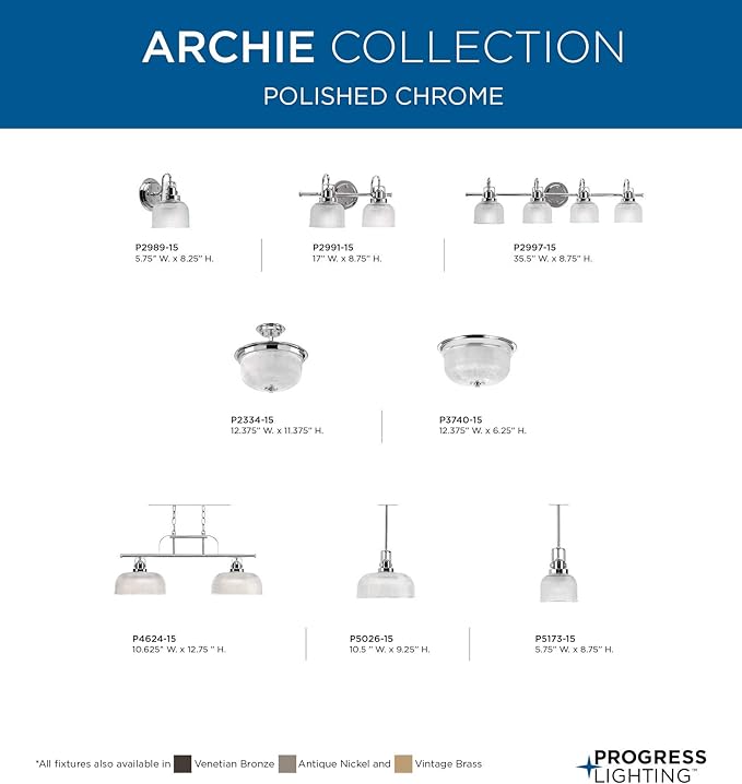 Progress Lighting 2-Light Clear Double Prismatic Glass Coastal Bath Vanity Light, Archie Collection, Indoor, P2991-15, Polished Chrome