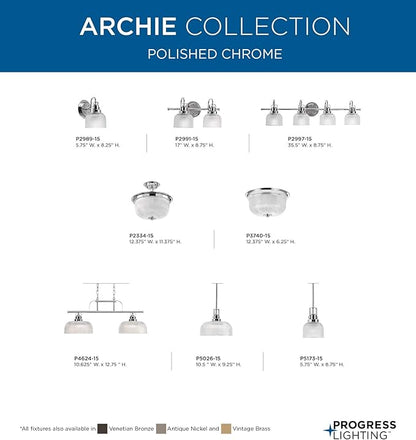 Progress Lighting 2-Light Clear Double Prismatic Glass Coastal Bath Vanity Light, Archie Collection, Indoor, P2991-15, Polished Chrome