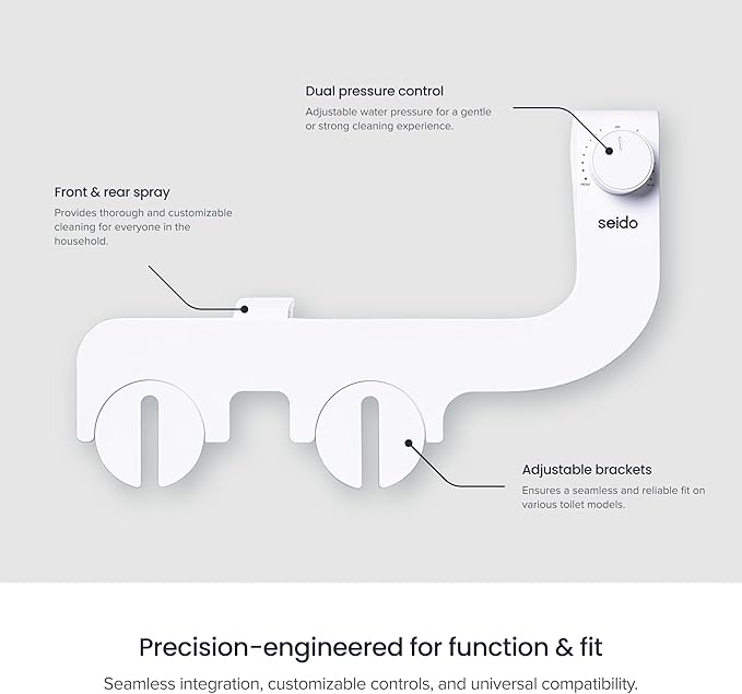 seido Origin 1.0 - Ultra-Slim Non-Electric Bidet Attachment for Toilet – Dual Nozzle, Adjustable Water Pressure, Easy DIY Installation, Self-Cleaning Sprayer, Eco-Friendly Design (White)
