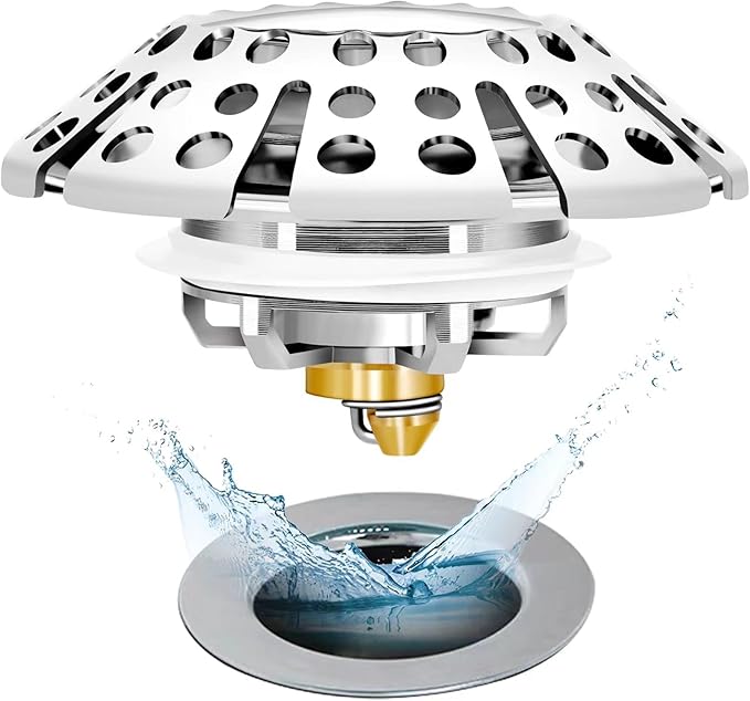 Anlige Bathtub Drain Stopper, Pop Up Tub Stopper with Hair Catcher, Bathtub Plug and Cover with Strainer, Universal for 1.5 to 1.8in Tub Drain