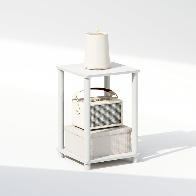 Furinno Turn-N-Tube Night Stand, 2-Tier Open Shelf Design Nightstand, Toolless Bedside Table, End Table, Side Table, for Bedroom, Closet, Dorm, White