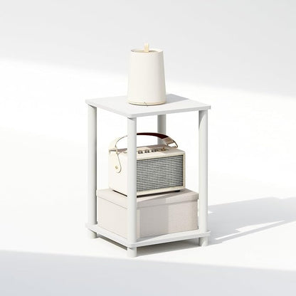 Furinno Turn-N-Tube Night Stand, 2-Tier Open Shelf Design Nightstand, Toolless Bedside Table, End Table, Side Table, for Bedroom, Closet, Dorm, White