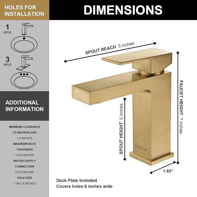Bronze Gold Bathroom Faucet Single Hole, Gold Single Handle Bathroom Sink Faucet with Drain Assembly, Deck Plate Included, BF307-BB