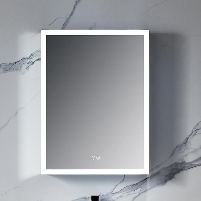 Blossom LED Lighted Mirror Medicine Cabinet, 24x32, Right Hinge, Wall Mounted Recessed or Surface Bathroom LED Medicine Cabinet with Mirror, Makeup Mirror with Lights, Defogger, Adjustable Brightness