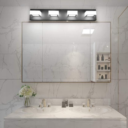 Ralbay LED Black 4 Lights Acrylic Lighting Fixtures Modern Matte Black Bathroom Vanity Lights