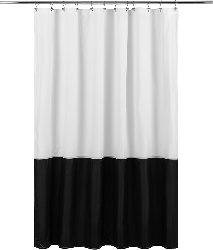ALYVIA SPRING Waterproof Fabric Shower Curtain or Liner Black/White, 72x72 | 3 Magnets, Soft Cloth & Hotel Quality, Machine Washable, Light-Weight, Standard Size