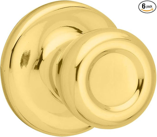 Kwikset Mobile Home Interior Passage Door Knob, Handle for Closet and Hallway Doors, Non-Locking Doorknob in Polished Brass (Pack of 6)