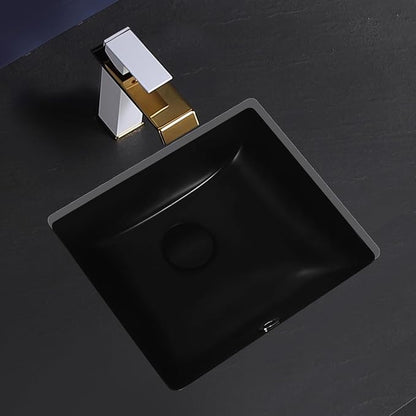 Small Black Undermount Bathroom Sink 14.4x12.7 Inch Vessel Sink Matte Black Bathroom Under Counter Lavatory Vanity Sink Basin Rectangular Porcelain Ceramic Undermount Sinks with Overflow