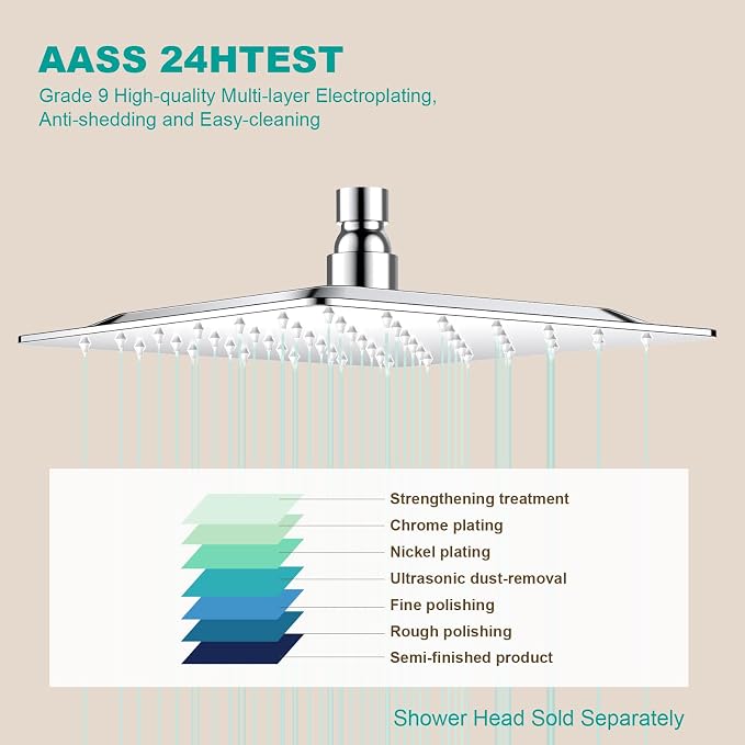 Square Rain Shower Head, High Flow Stainless Steel,Work with any decorative style，All Metal Rainfall Shower Head (Chrome, 6)