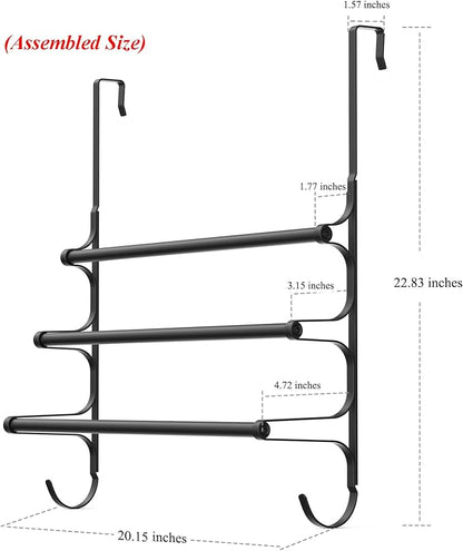 CANYAVE Over The Door Towel Rack, Over Door Towel Rack for Bathroom Door, Triple Towel Storage Holder with Hooks (Matte Black, 20.15" L)