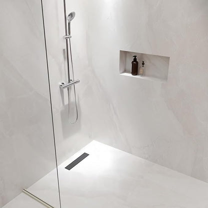 DLONE® Linear Shower Drain - 18 Inch Matte Black, with Tile Insert Panel | AISI 304 Stainless Steel Linear Drain, Rectangle Shower Floor Drain, with Adjustable Feet, Fits Bathroom & Balcony etc