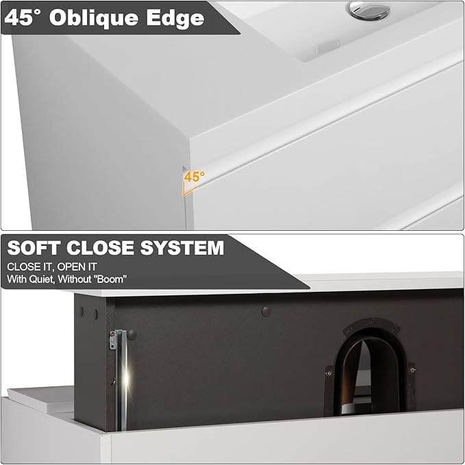 Wall Mounted 42 Inch Bathroom Vanity with Sink, Floating Vanity Bathroom, Single Sink Bathroom Vanity, 2 Drawers, Resin Integrated Sink (Glossy White)