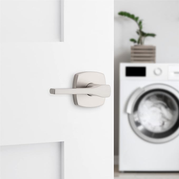 Kwikset Tripoli Lever Interior Passage Door Handle, Lever for Closet and Hallway Doors, Reversible Non-Locking Handle Lever, Satin Nickel, with Microban Protection (Pack of 4)