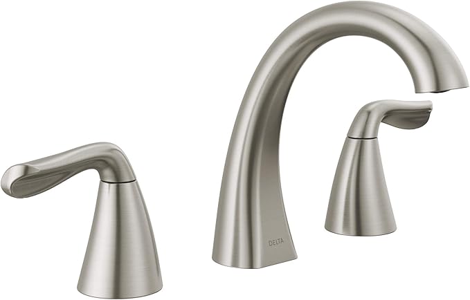 Delta Arvo Brushed Nickel Faucet 3 Hole, 8 Inch Widespread Bathroom Sink Faucet for Vanity, Push-Pop Drain Assembly, Spotshield Stainless 35840LF-SP