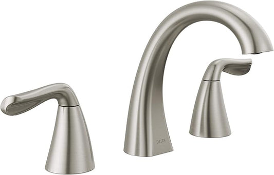 Delta Arvo Brushed Nickel Faucet 3 Hole, 8 Inch Widespread Bathroom Sink Faucet for Vanity, Push-Pop Drain Assembly, Spotshield Stainless 35840LF-SP