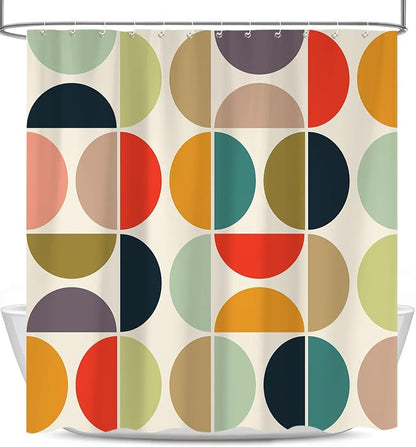 Mid Century Modern Shower Curtain, Colorful Boho Geometric Abstract Vintage Shower Curtains for Bathroom, Colorful Unique Pattern Polyester Fabric Shower Curtain Set 12 Hooks 72X72IN