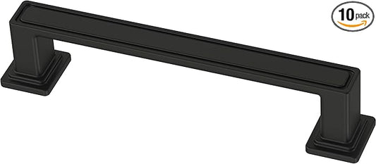 Franklin Brass 10 Pack Matte Black Cabinet Handles 3-3/4 inch (96mm) Kitchen Cabinet Handles and Drawer Pulls for Cupboards and Dressers | Recessed Square
