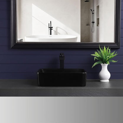 Vessel Sink 19"x15" Rectangular Bathroom Sink Modern Black Porcelain Ceramic Above Counter Drop-in Vanity Sink for Bathrooms Art Basin | Modern Porcelain Ceramic Drop-in Vanity Sink for Bathrooms Art Basin