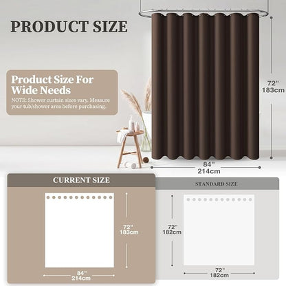 BTTN Wide Shower Curtain, 84x72 Linen Textured Heavy Duty Waterproof Cloth Shower Curtain Set with 14 Plastic Hooks, Hotel Spa Luxury Simple Decorative Thick Fabric Shower Curtains for Bathroom, Brown