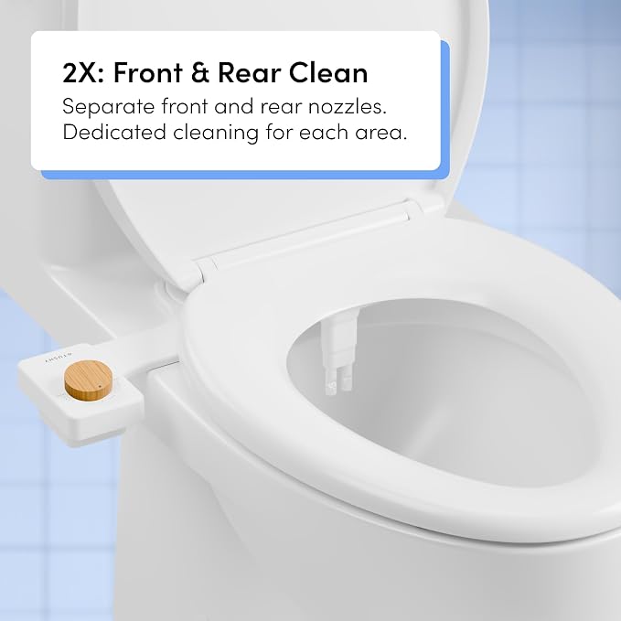 TUSHY Fresh Dual Nozzle Cool Water Bidet, Bamboo Knob | Ultra Slim Toilet Seat Attachment, Non-Electric, 180° Front and Rear Wash, Self-Cleaning, 10 Minute DIY Install