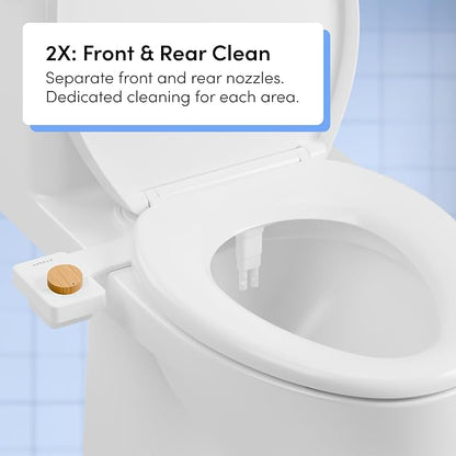 TUSHY Fresh Dual Nozzle Cool Water Bidet, Bamboo Knob | Ultra Slim Toilet Seat Attachment, Non-Electric, 180° Front and Rear Wash, Self-Cleaning, 10 Minute DIY Install
