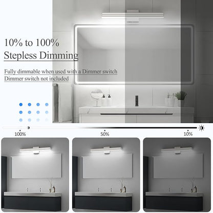Ralbay 24inch Brushed Nickel Vanity Light with 5 Color Temperature (2700K-6000K) Dimmable Acrylic Metal 24W LED Modern Bathroom Vanity Light Bar