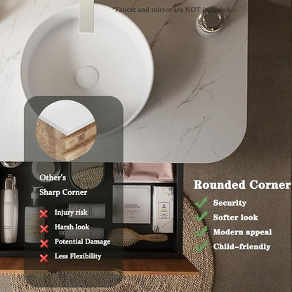 60'' Bathroom Vanities Cabinet with Sink, Wall Mounted Floating Cabinet W/Curved Edges Stripes, Oak Plywood, Soft-Close System with a Drawer & 2 White Round Ceramic Basin - Kiel, Natural Wood