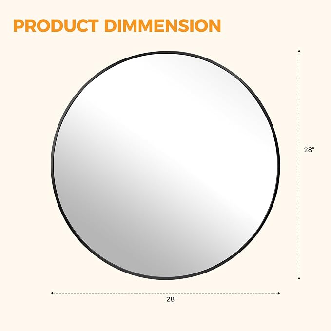OLIXIS Bathroom Round Mirror for Over Sink, 28 in Wall Circle Mirror, Black | Matte Brushed Metal Framed, Modern Wall Mount Vanity Mirrors for Home Decor, Living Room, Bedroom
