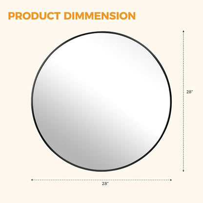 OLIXIS Bathroom Round Mirror for Over Sink, 28 in Wall Circle Mirror, Black | Matte Brushed Metal Framed, Modern Wall Mount Vanity Mirrors for Home Decor, Living Room, Bedroom