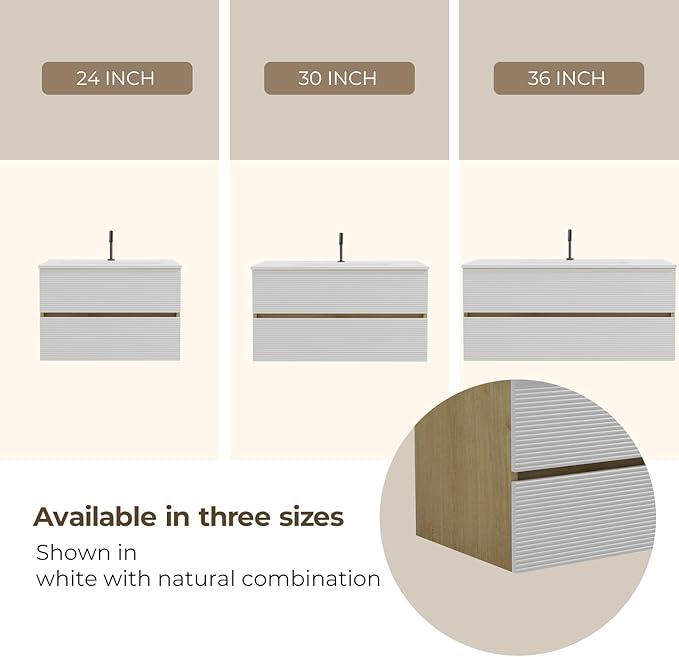 36'' Floating Bathroom Vanity with Sink Combo, Modern Bathroom Cabinet with 2-Soft Close & Large Storage Drawers, for Bath, Apartment, Hotel, White and Natural (Already Assembled)