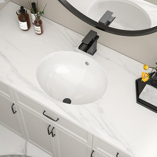 Undermount Oval Bathroom Sink 20''x16'' White Porcelain Ceramic Under Counter Sink for Bathroom Vanity, Small Bathroom Remodel and Replacement